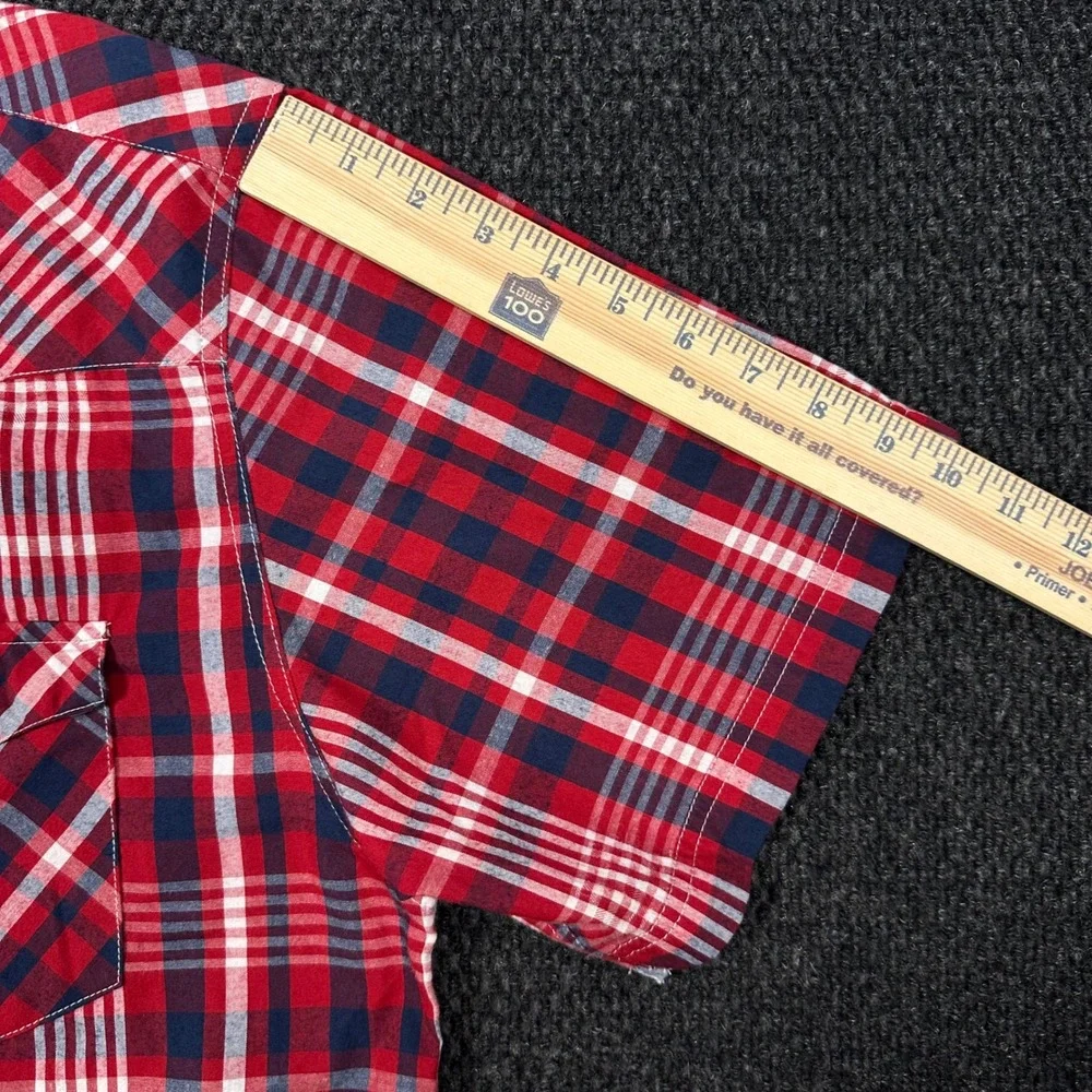 Levis Western Pearl Snap Shirt Mens XXL Red Plaid Short Sleeve Rodeo Cowboy